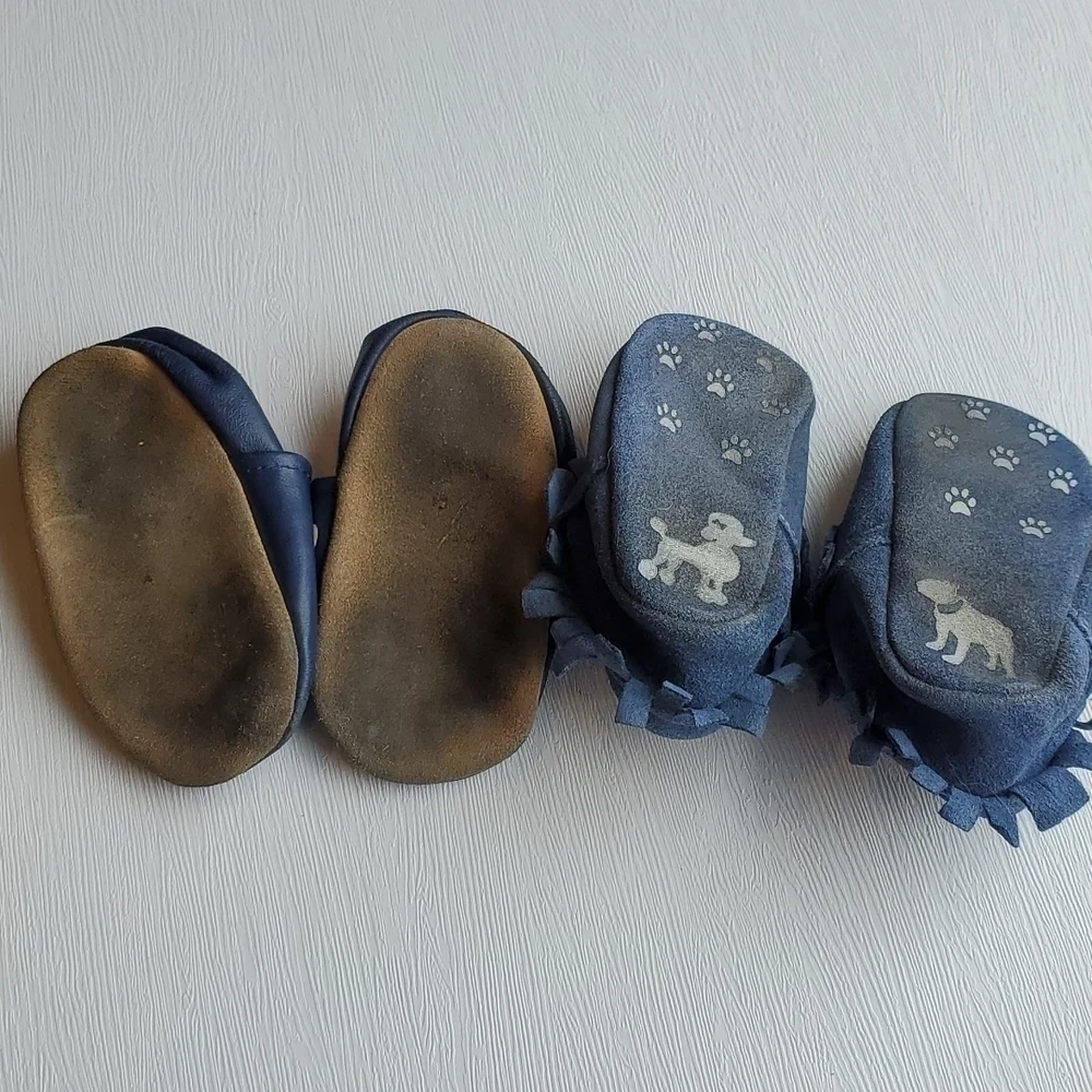 Petite Marin Leather Bulldozer and Blue Suede Baby Bootie Bundle